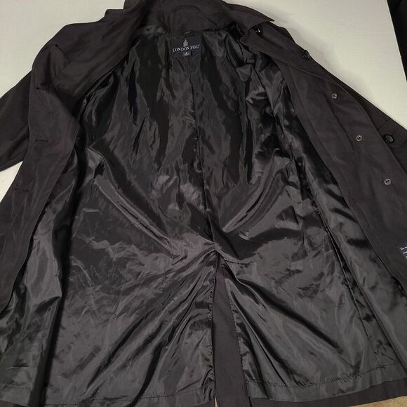 London Fog Woman's Black Over Sized Trench Coat Small Petite Hidden Buttons Fall - Picture 9 of 16